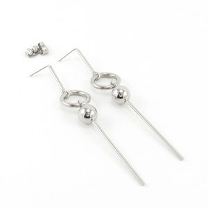 Long Bar Dangle Earrings Silver Ball Statement